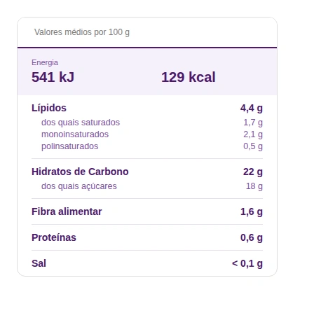 açaí original tabela nutricional